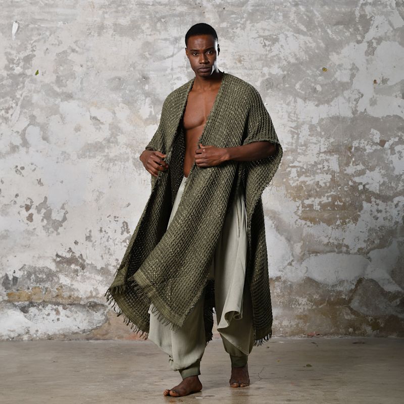 Waffle Poncho Khaki Green - Boho Unisex Poncho | Zhenabia | Wolf & Badger