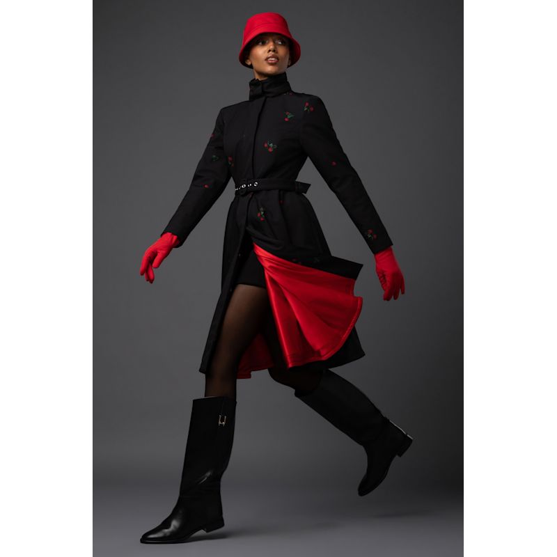 Winter Black Coat With Strawberry Print: Winter Wild Strawberry ...