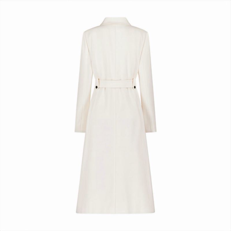 Winter White, Double-Breasted, Belted Trench Coat With High