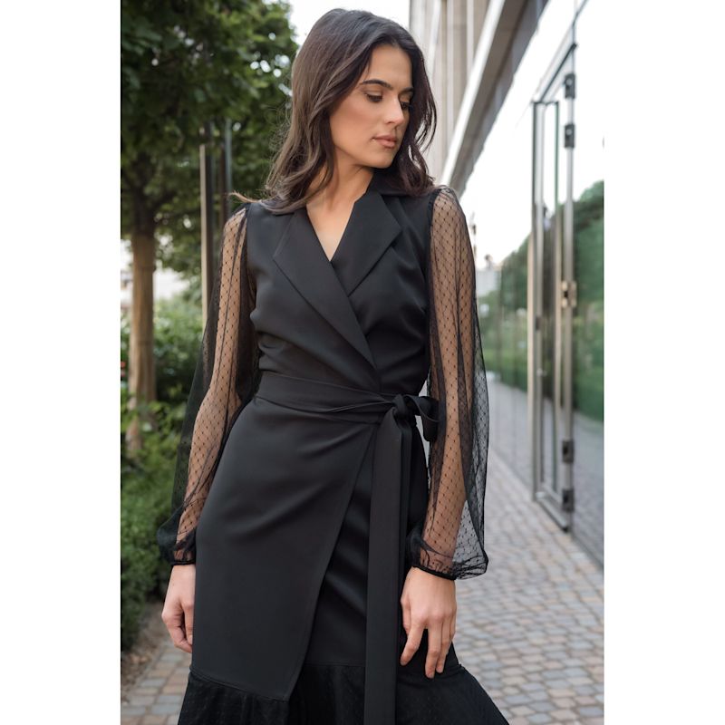 chinese dress ladies Organza Sleeve Metallic Crinkle Jacquard Long Jacket Dress – John Paul  Ataker