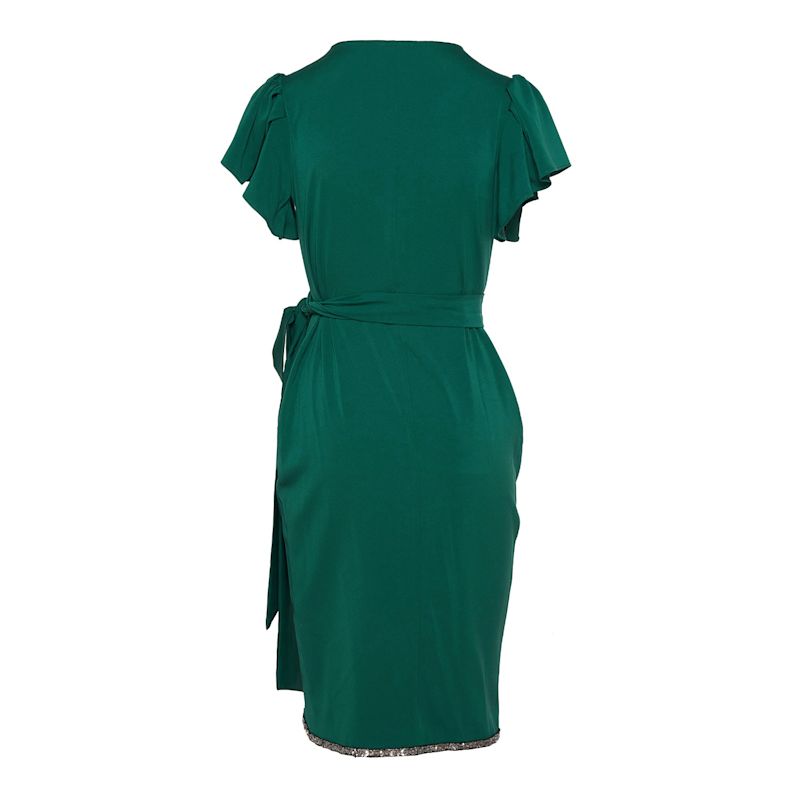 Wrap Cocktail Short Green Dress | concept A trois | Wolf & Badger