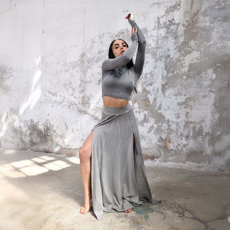 Zhe Skirt Boho High Slit Maxi Skirt - Light Gray | Zhenabia | Wolf