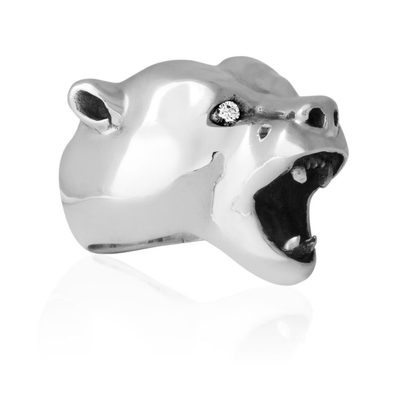 Bear Ring Silver With Diamonds Strange Fruit Wolf Badger