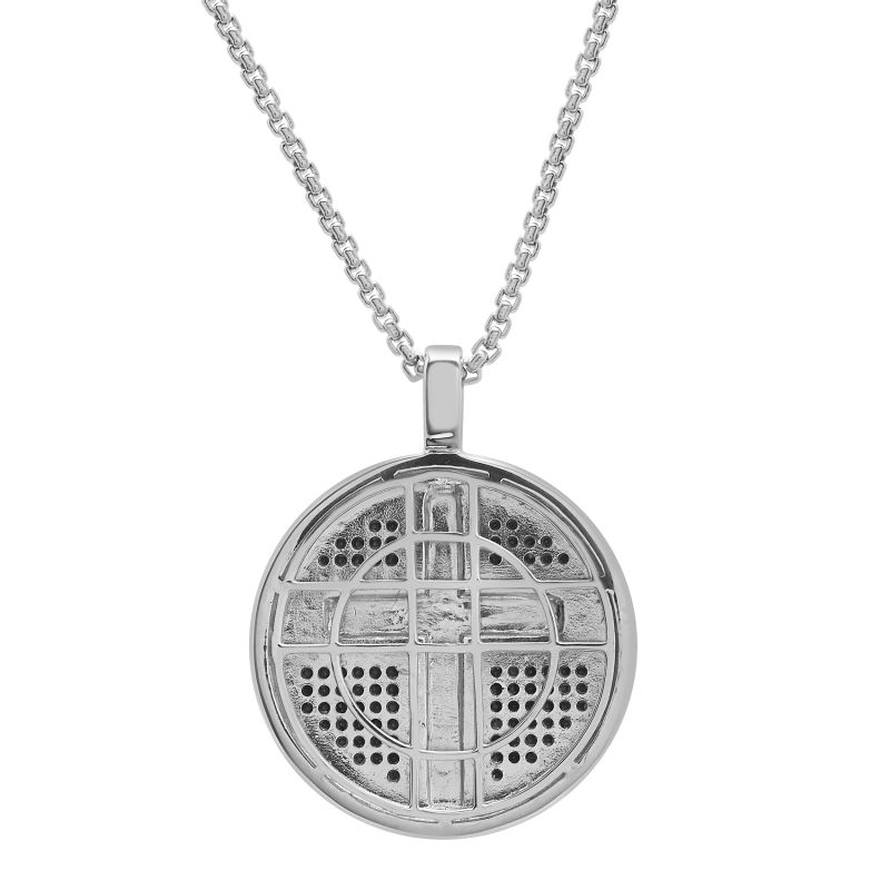 Black & White  Diamond Men's Cross Disc Pendant In Sterling Silver image