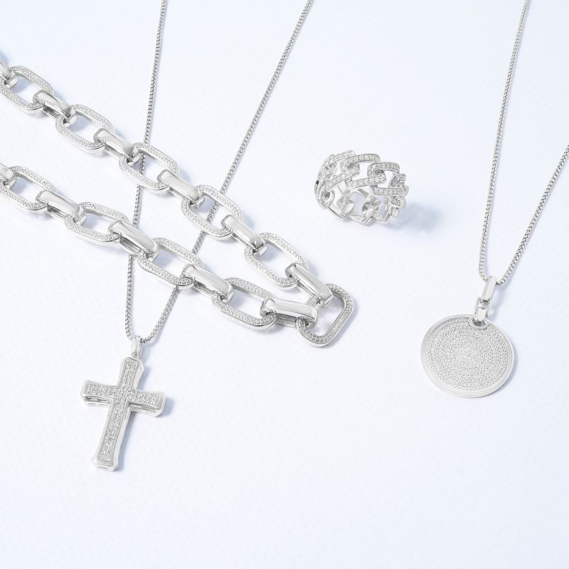 Diamond Men's Cross Pendant In Sterling Silver image