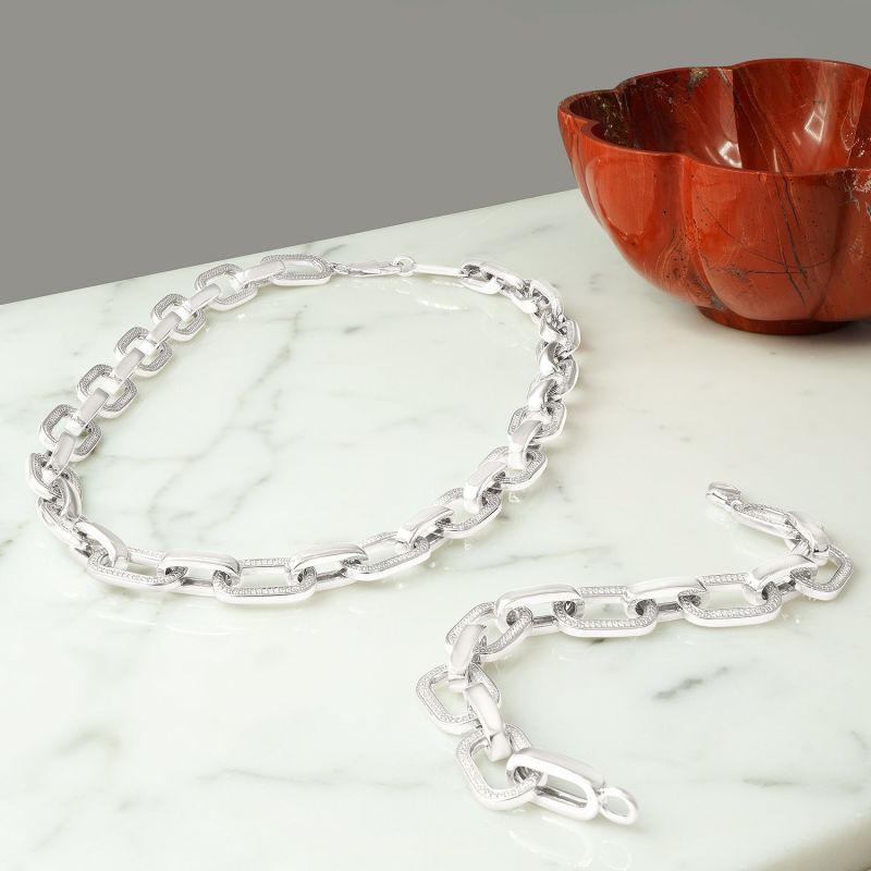 Diamond Men's Link Necklace In Sterling Silver image