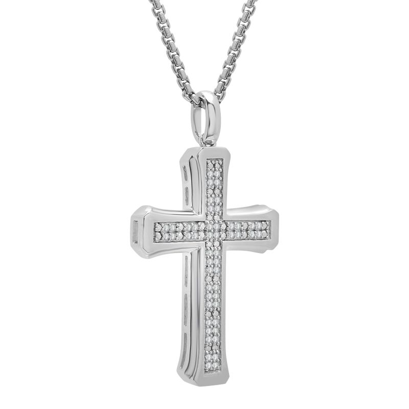 Diamond Men's Cross Pendant In Sterling Silver image