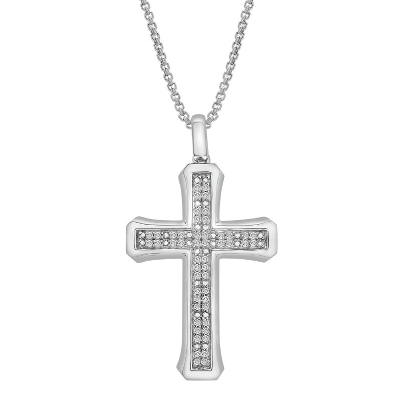 Diamond Men's Cross Pendant In Sterling Silver image