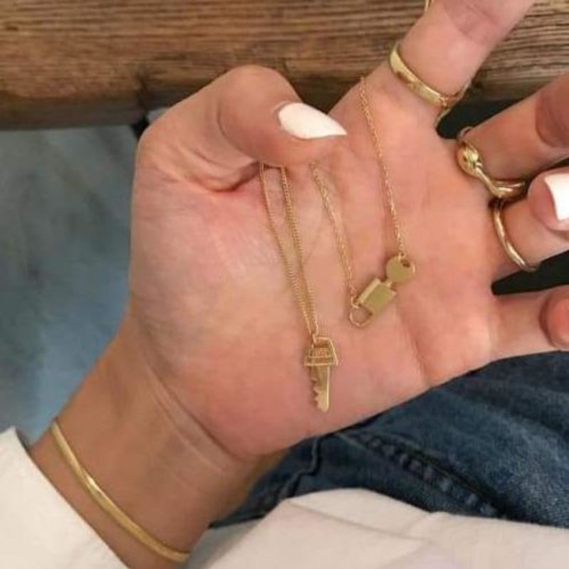 Gold lock and key necklace deals