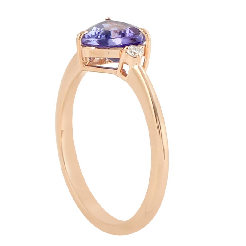 14K Rose Gold With Triangle Cut Tanzanite & Genuine Diamond Cocktail Ring image