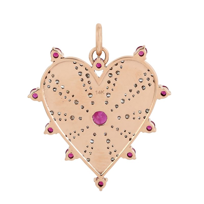 14K Solid Rose Gold With Pave Diamond & Ruby Heart Design Pendant Jewelry image