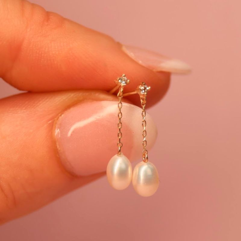 Solid Gold Pearl & Sapphire Droplet Studs image