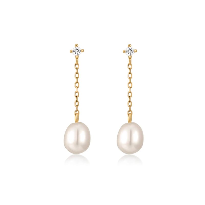 Solid Gold Pearl & Sapphire Droplet Studs image