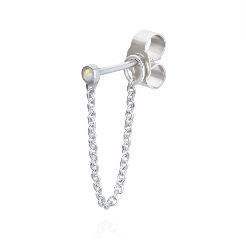 Opal & Chain Earring - Silver image