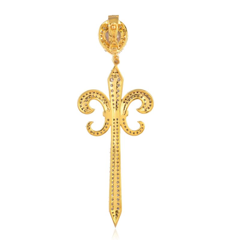 18K Gold & 925 Silver With Genuine Ice Diamond Fleur De Lis & Sword Pendant image