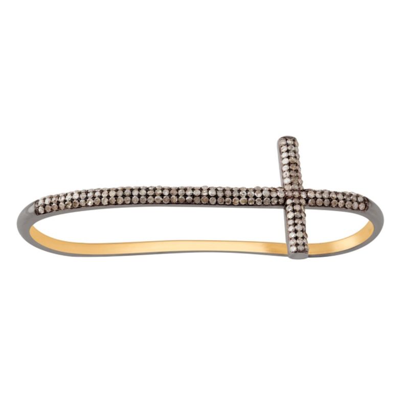 18K Gold & Silver With Natural Diamond Cross Palm Bracelet | Artisan ...