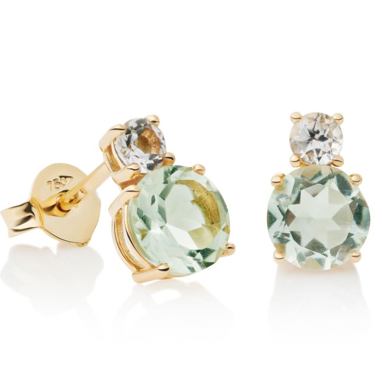 18K Solid Gold Green Amethyst Earrings image