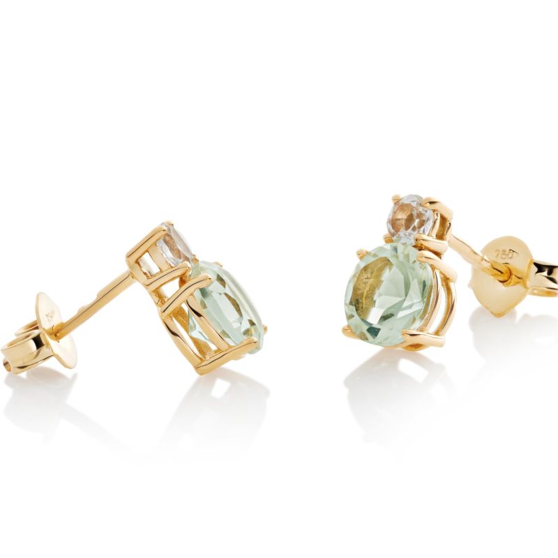 18K Solid Gold Green Amethyst Earrings image