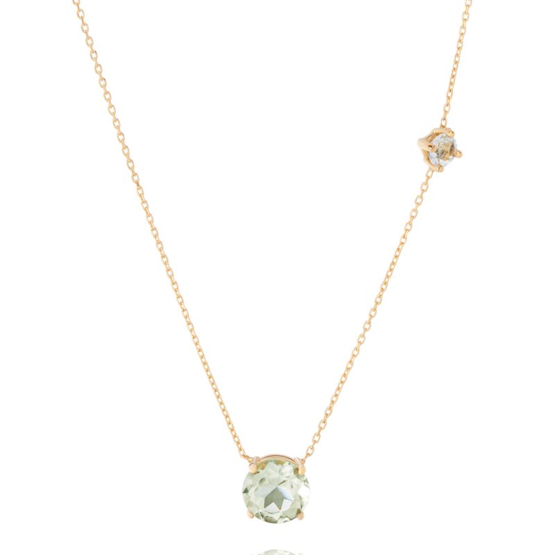 18K Solid Gold Green Amethyst Necklace image