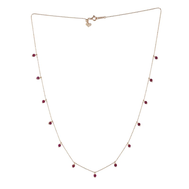 18k Solid Rose Gold With Ruby Gemstone Bead Choker Necklace image