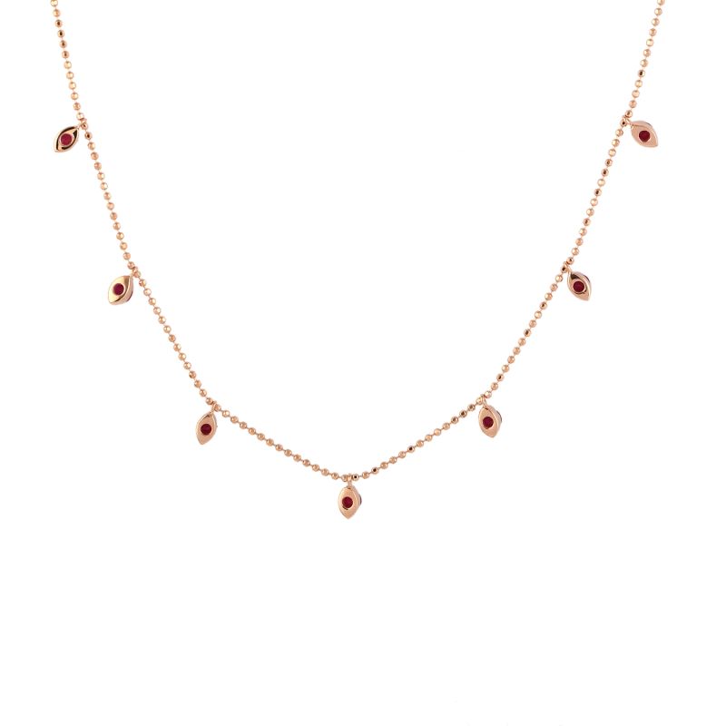 18k Solid Rose Gold With Ruby Gemstone Bead Choker Necklace image