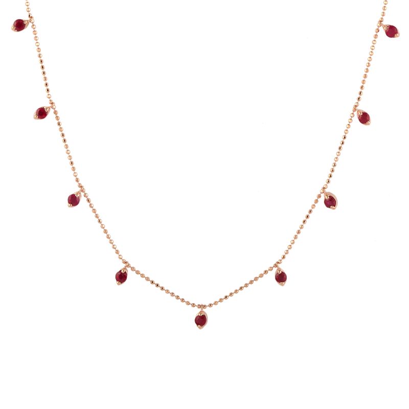 18k Solid Rose Gold With Ruby Gemstone Bead Choker Necklace image