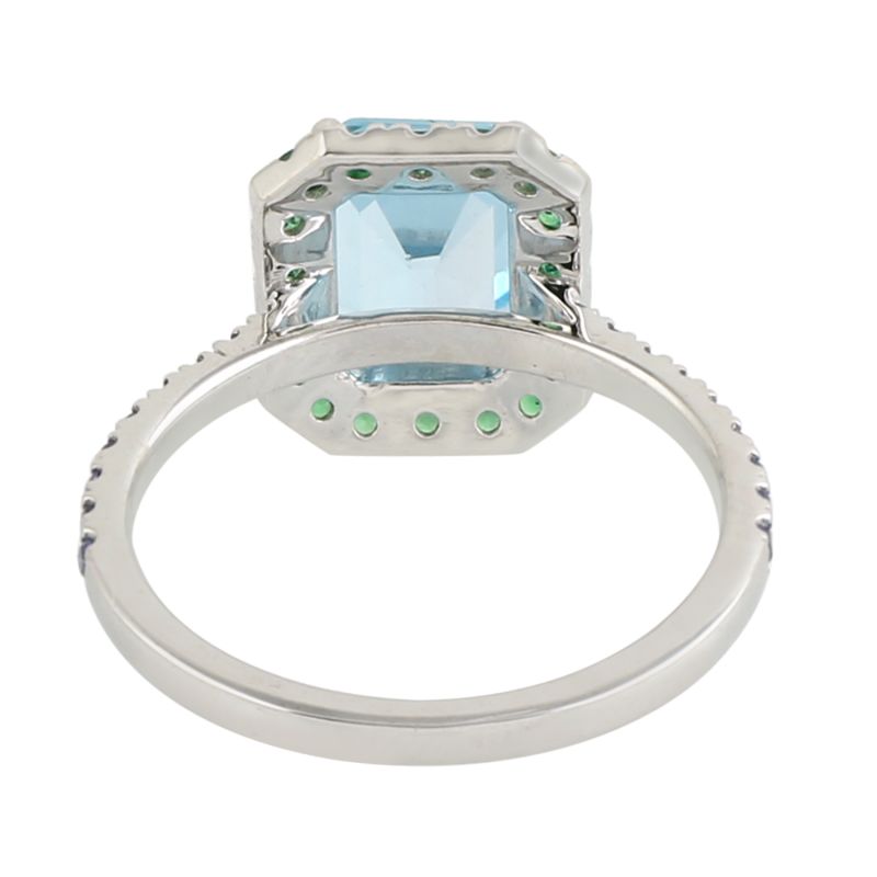 18K White Gold With Baguette Blue Topaz & Tsavorite Pave Tanzanite Cocktail Ring image