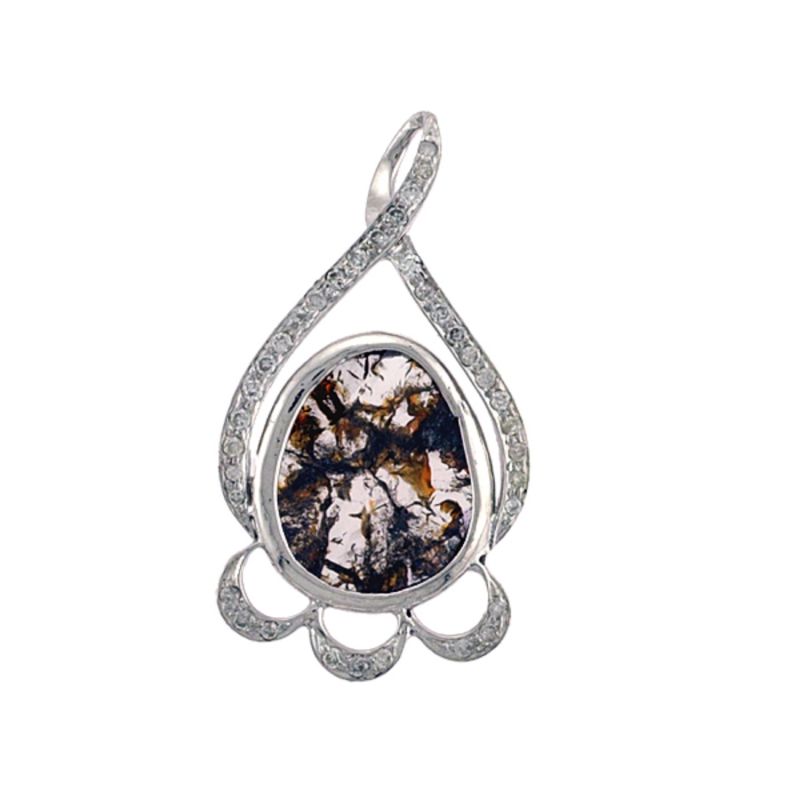 18K White Gold With Natural Slice Diamond Designer Pendant image