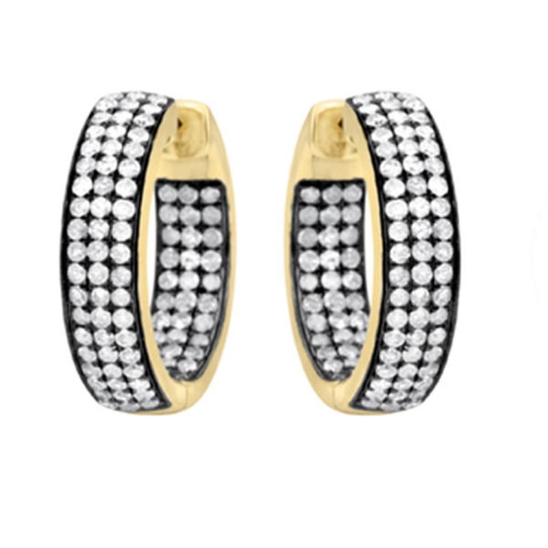 18K Yellow Gold & 925 Silver With Pave Diamond Designer Hoop Earrings image