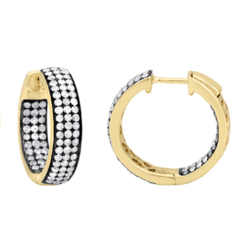 18K Yellow Gold & 925 Silver With Pave Diamond Designer Hoop Earrings image