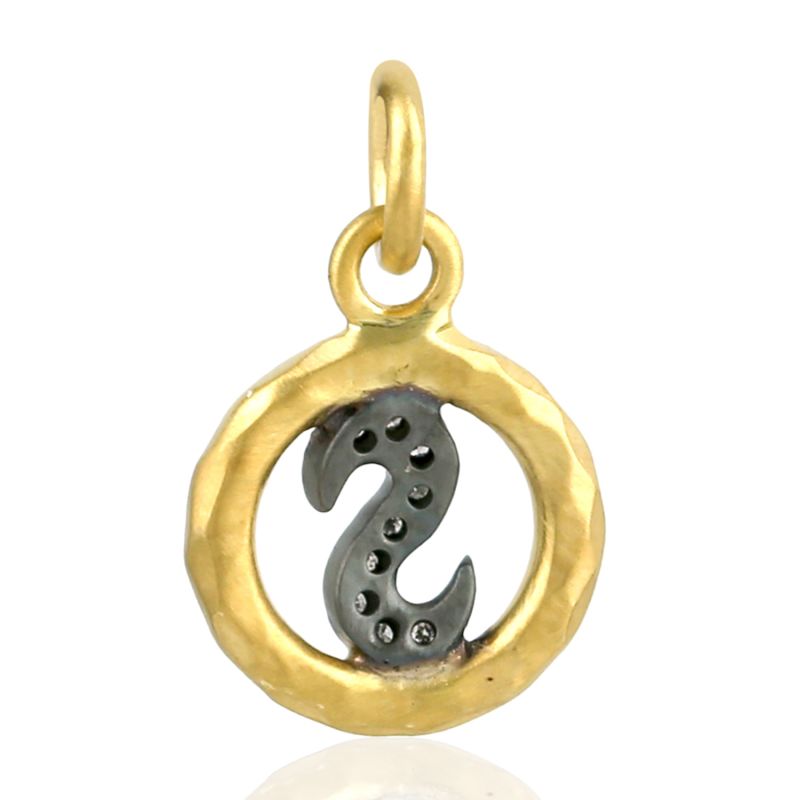 18K Yellow Gold & 925 Silver With Pave Diamond Initial "S" Letter Pendant image