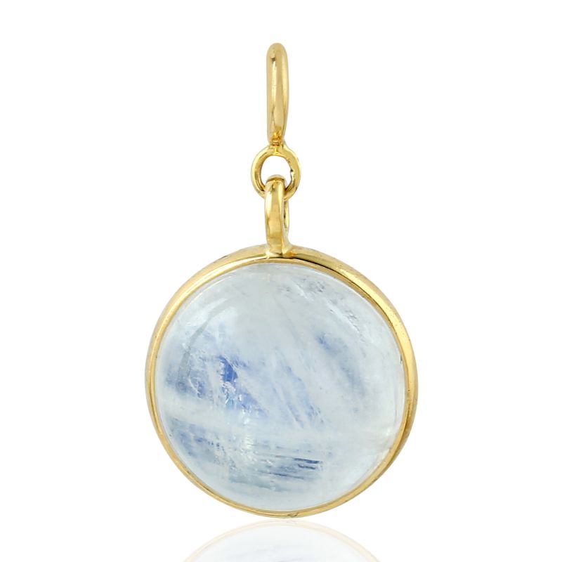 18K Yellow Gold With Bezel Set Moonstone Gemstone Moon Design Charm Pendant image