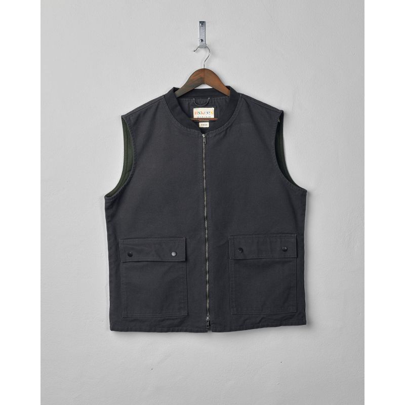 Men's Black Canvas Vest with Flap Pockets - Dark Grey | Small | USKEES