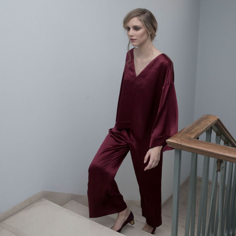 "Stepping Songs" Burgundy Silk Trousers image