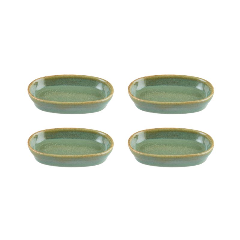 4Xsage Porcelain Platter Green Oval 4.00" X 2.50" X 0.75" Set Of Four image