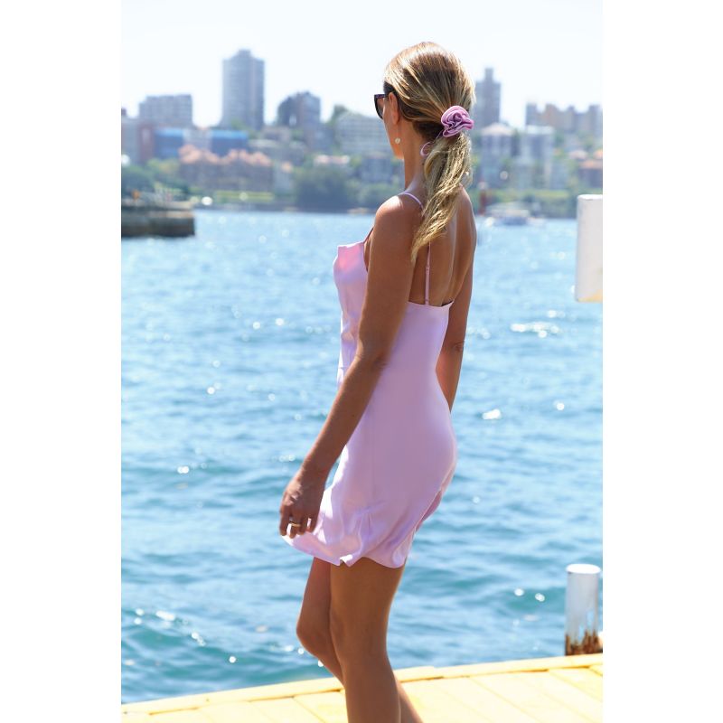 Silk Cowl Mini Slip Dress - Peony Pink image