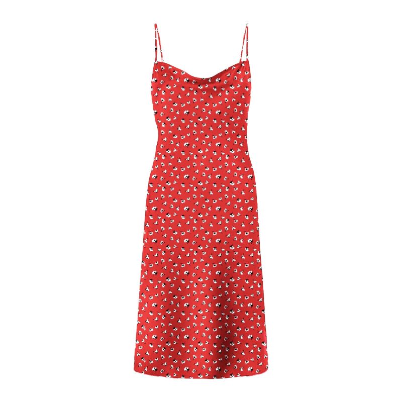 Silk Cowl Mini Slip Dress - Wildflower Print Red Floral image
