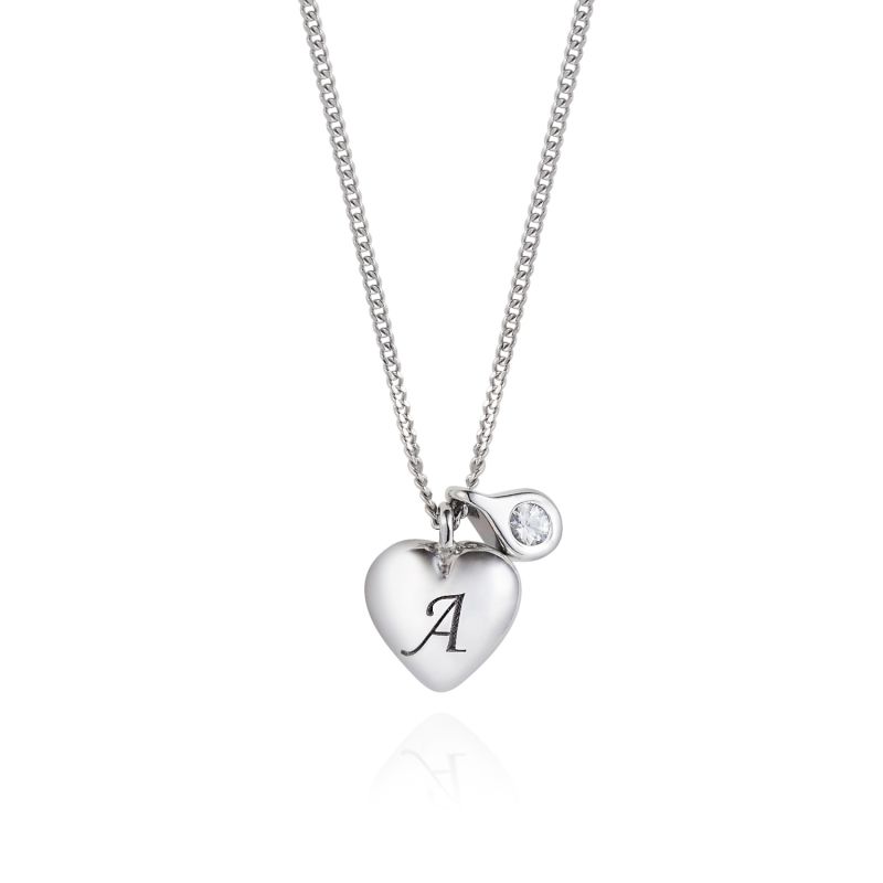 Heart Initial & Diamond Necklace - Silver image