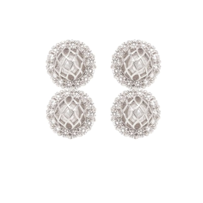 Small Signature Cz 2 Pearls Earrings White Gold image