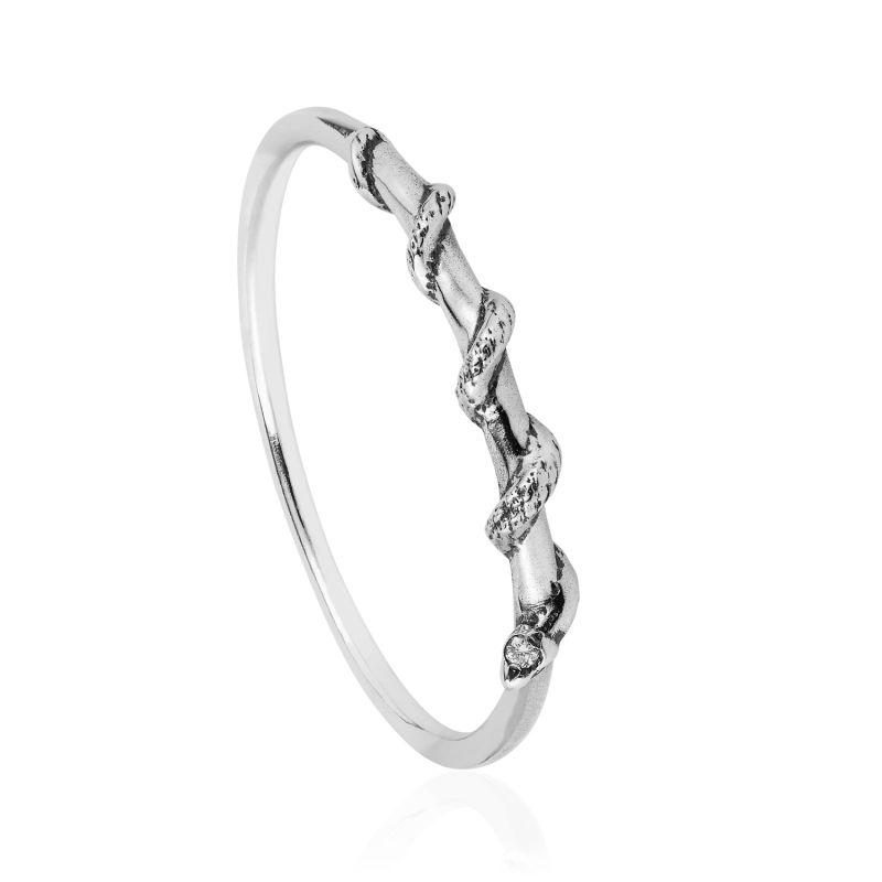 Tiny Snake Ring Diamonds & Silver image