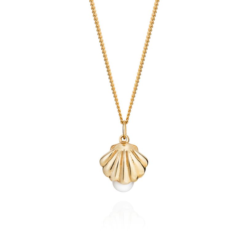 Double Side Shell & Pearl Necklace - Gold image