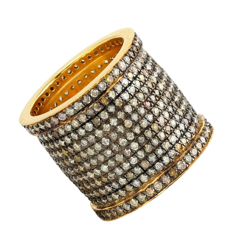 925 Sterling Silver With Natural Pave Diamond Long Designer Band Ring image