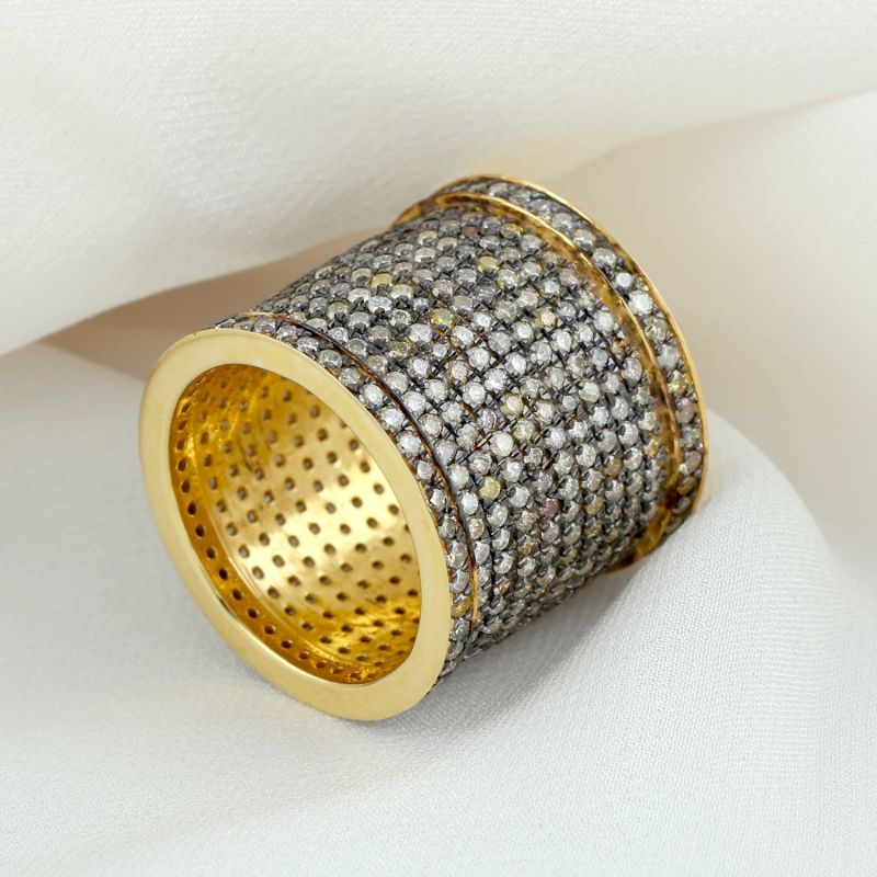 925 Sterling Silver With Natural Pave Diamond Long Designer Band Ring image