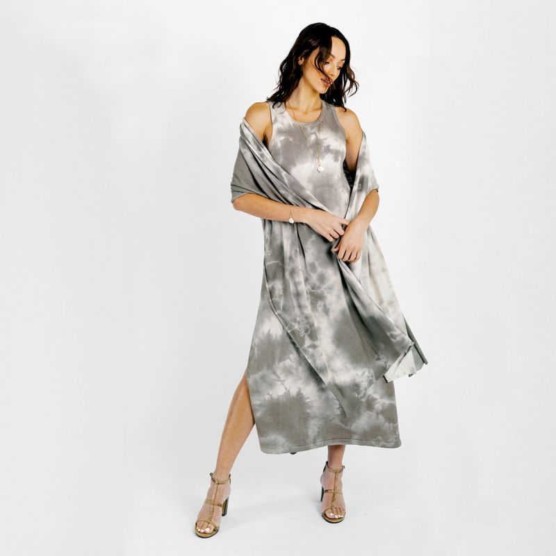 Cotton Cashmere Tie Dye Maxi Dress - Brown image