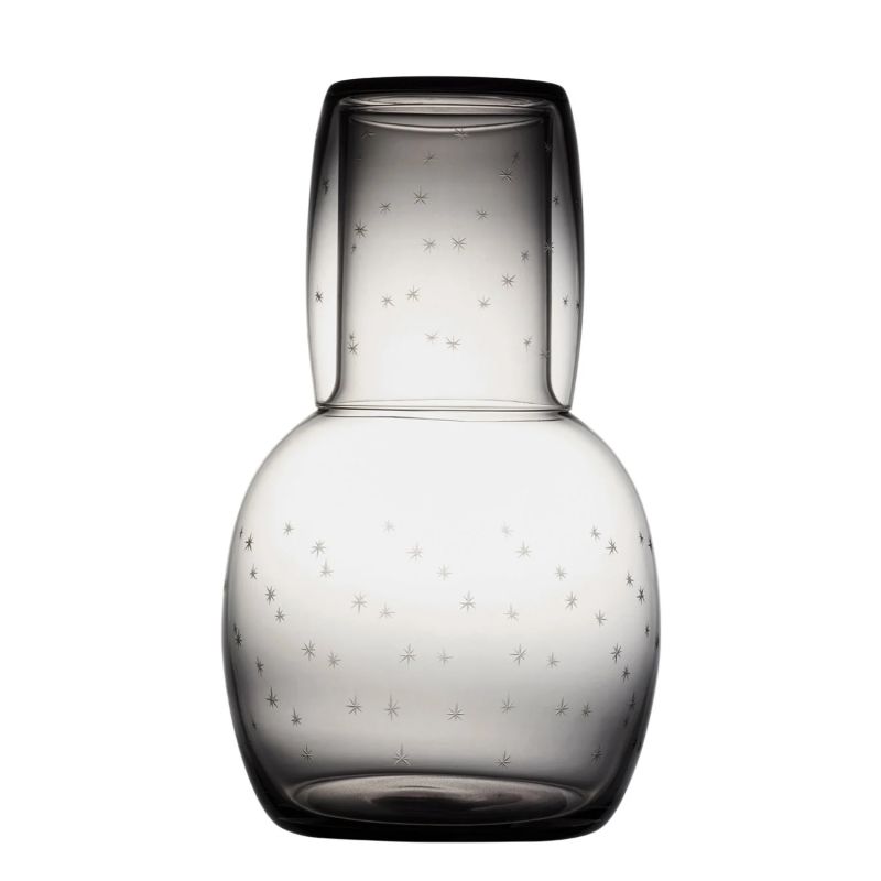 A Smoky Crystal Carafe Set With Stars Design image