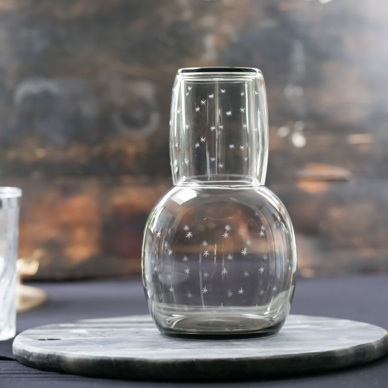 A Smoky Crystal Carafe Set With Stars Design image