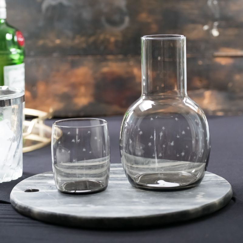 A Smoky Crystal Carafe Set With Stars Design image