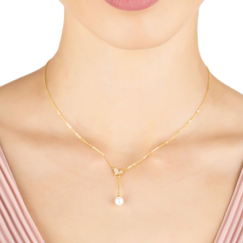 Butterfly Pearl Choker Necklace Gold image