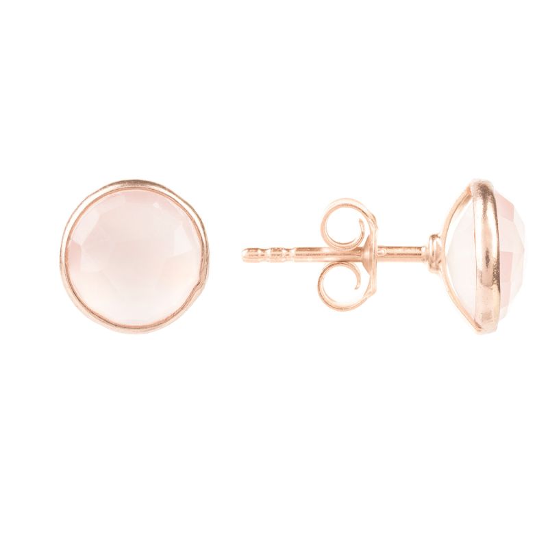 Medium Circle Stud Earrings Rose Quartz Rose Gold image
