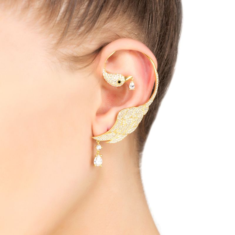 Bird Of Paradise Ear Climber White Gold Left image